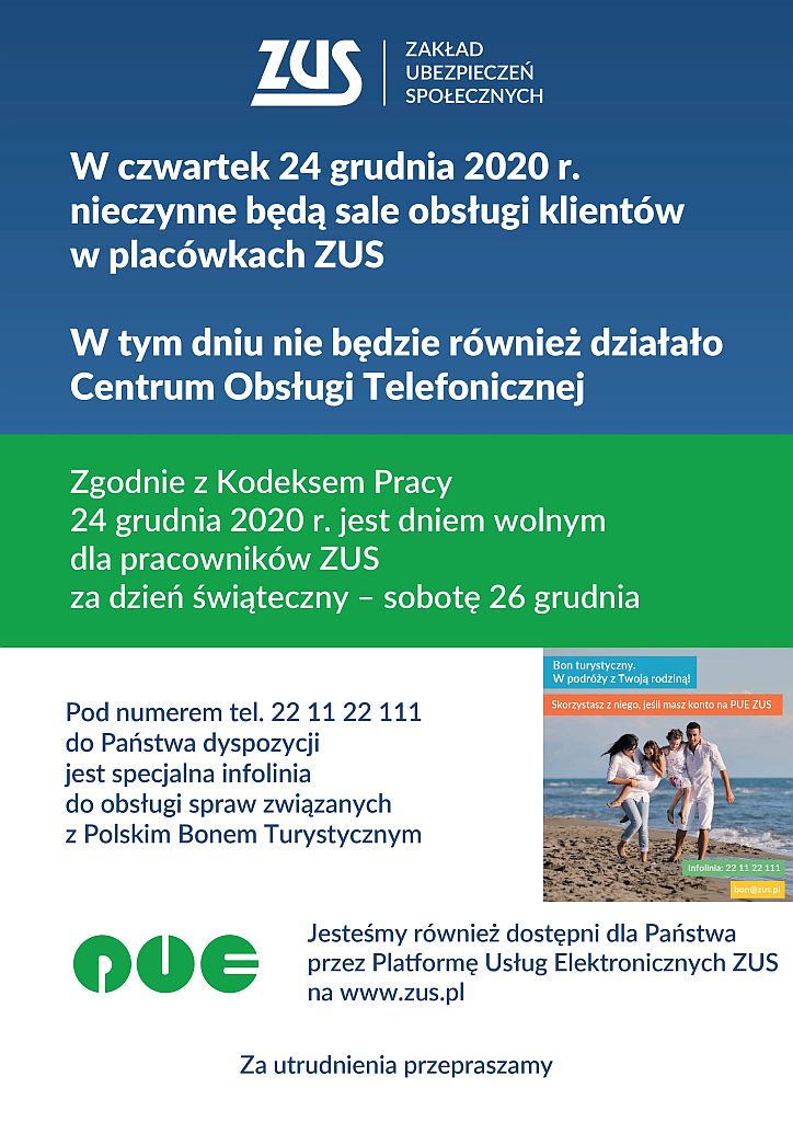 Informacja ZUS - 24.12.2020