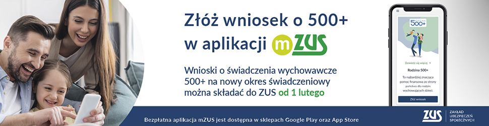 Złóż wniosek o 500 plus w apliakcji mZUS - baner